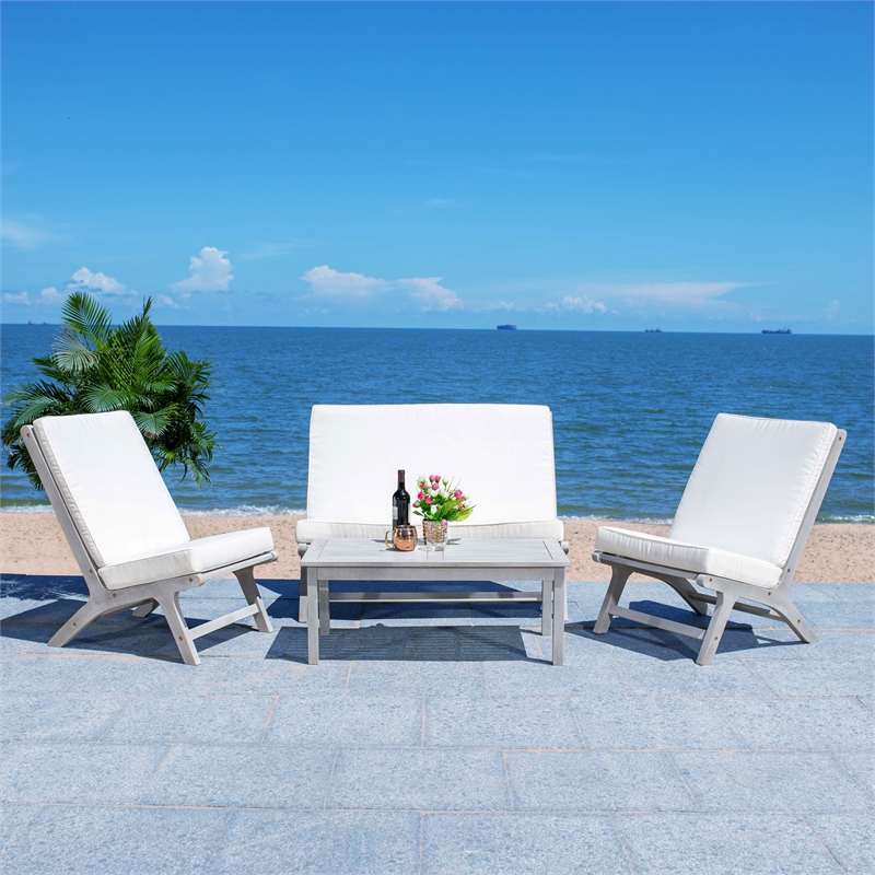 Safavieh Chaston 4 Pc Wood Living Set in Gray / Beige