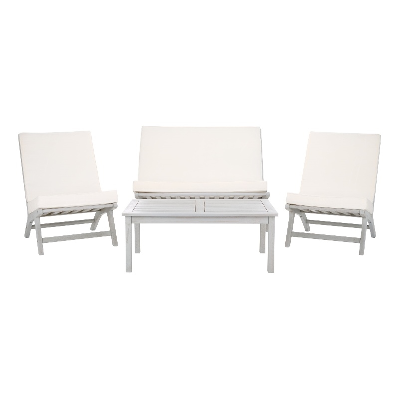 Safavieh Chaston 4 Pc Wood Living Set in Gray / Beige
