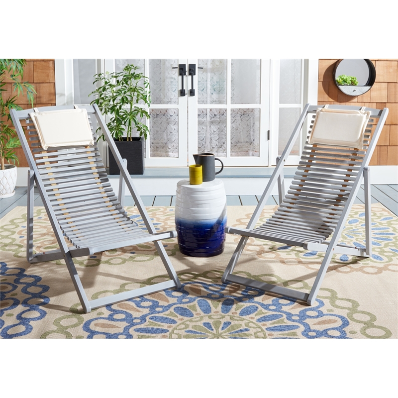 Safavieh Rendi Relax Wood Chairs with Pillow in Gray / Beige