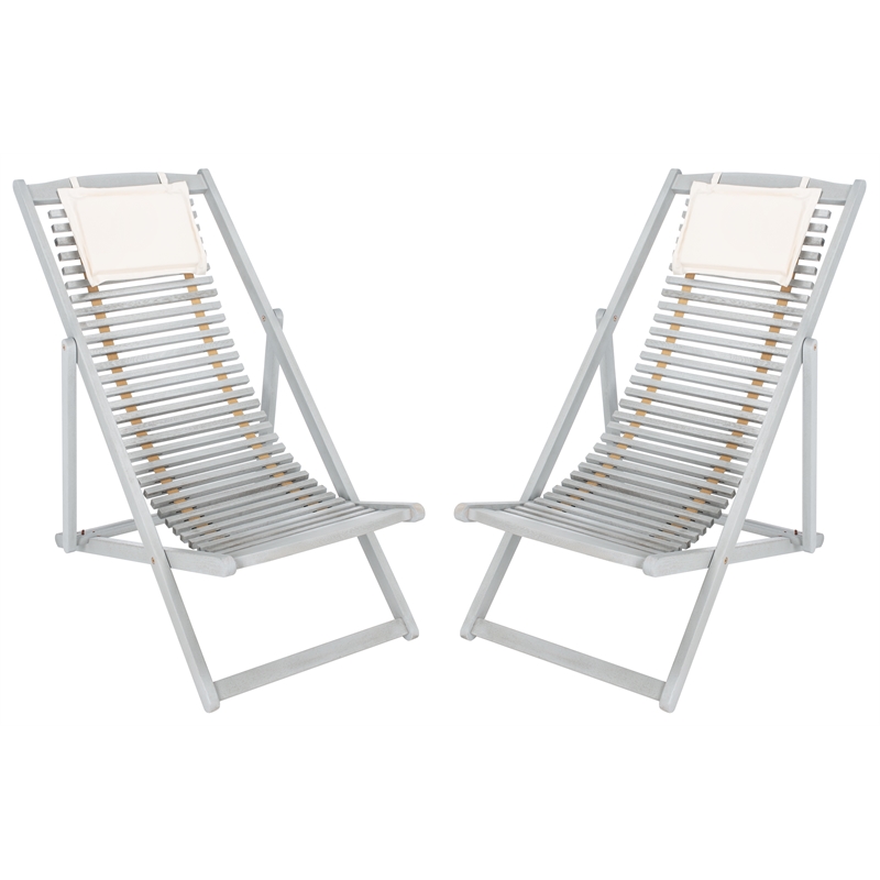 Safavieh Rendi Relax Wood Chairs with Pillow in Gray / Beige