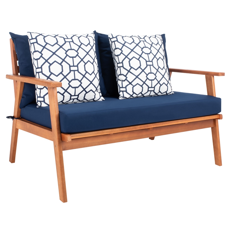 Safavieh Deacon 4 Pc Wood Living Set in Natural / Navy
