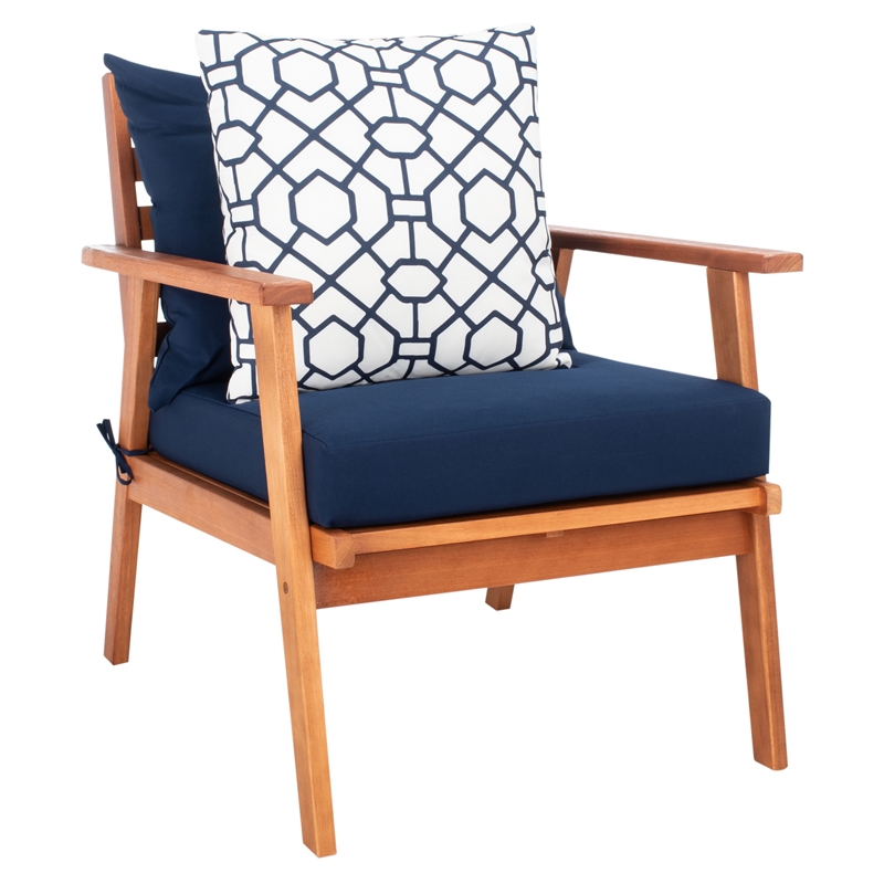 Safavieh Deacon 4 Pc Wood Living Set in Natural / Navy