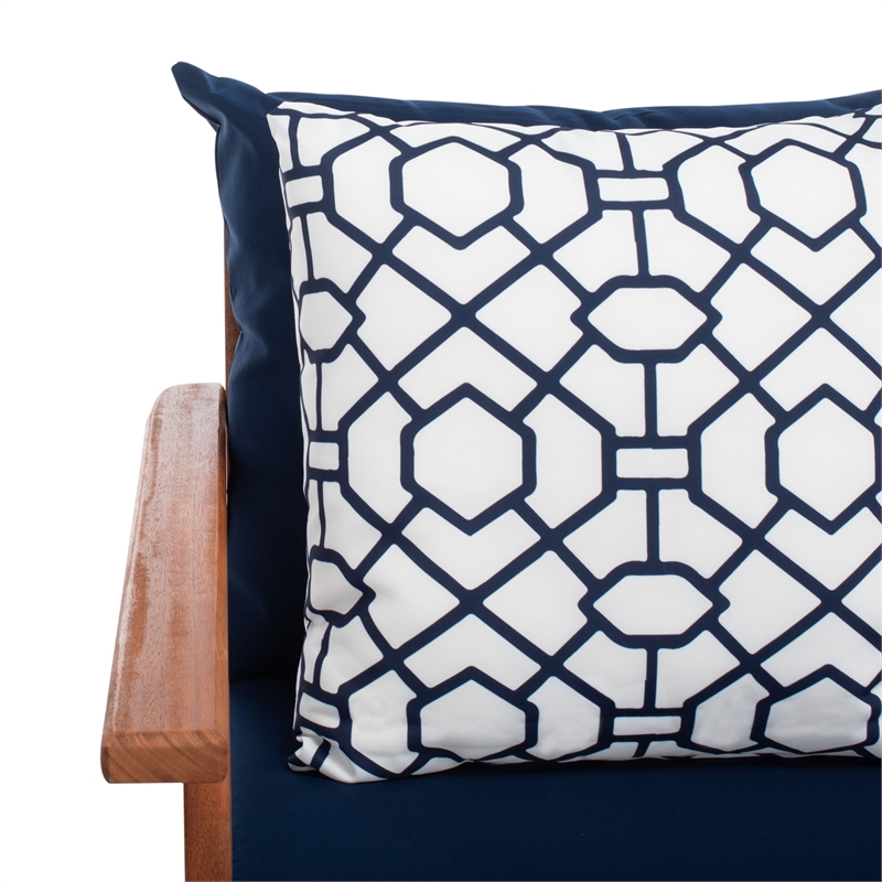 Safavieh Deacon 4 Pc Wood Living Set in Natural / Navy