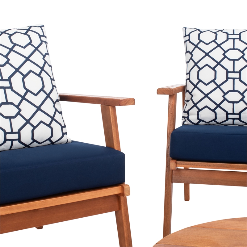 Safavieh Deacon 4 Pc Wood Living Set in Natural / Navy