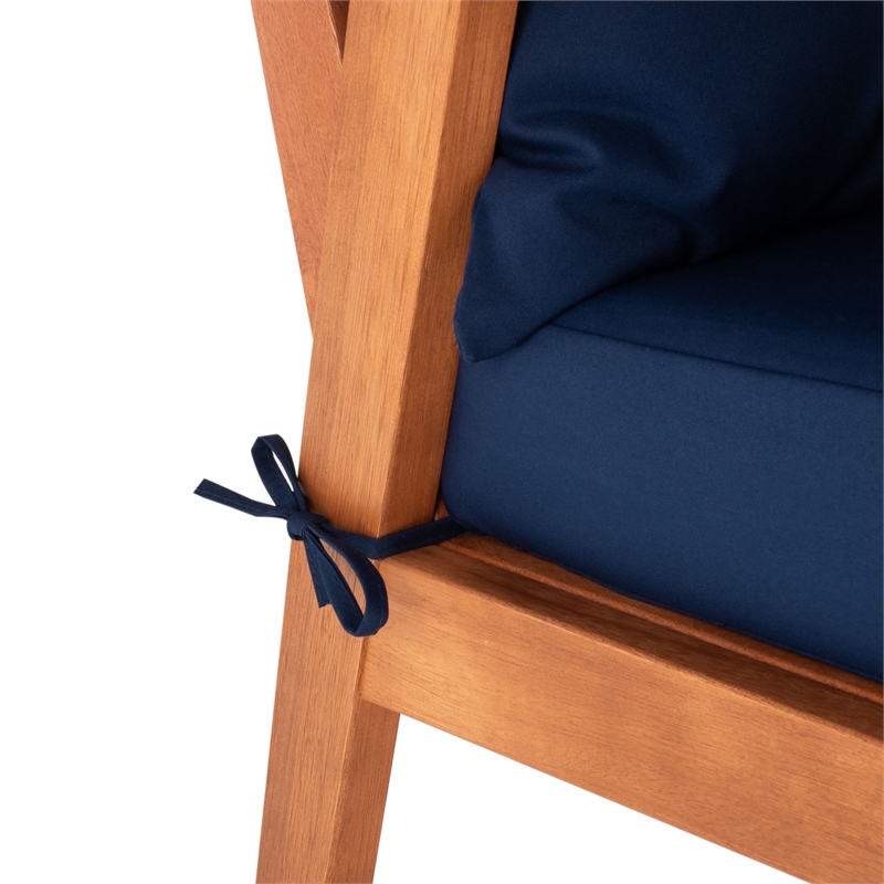 Safavieh Deacon 4 Pc Wood Living Set in Natural / Navy