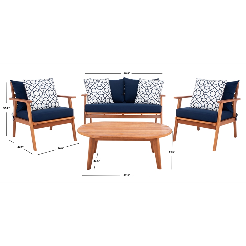 Safavieh Deacon 4 Pc Wood Living Set in Natural / Navy
