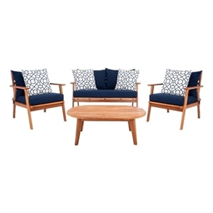 Safavieh Deacon 4 Pc Wood Living Set in Natural / Navy