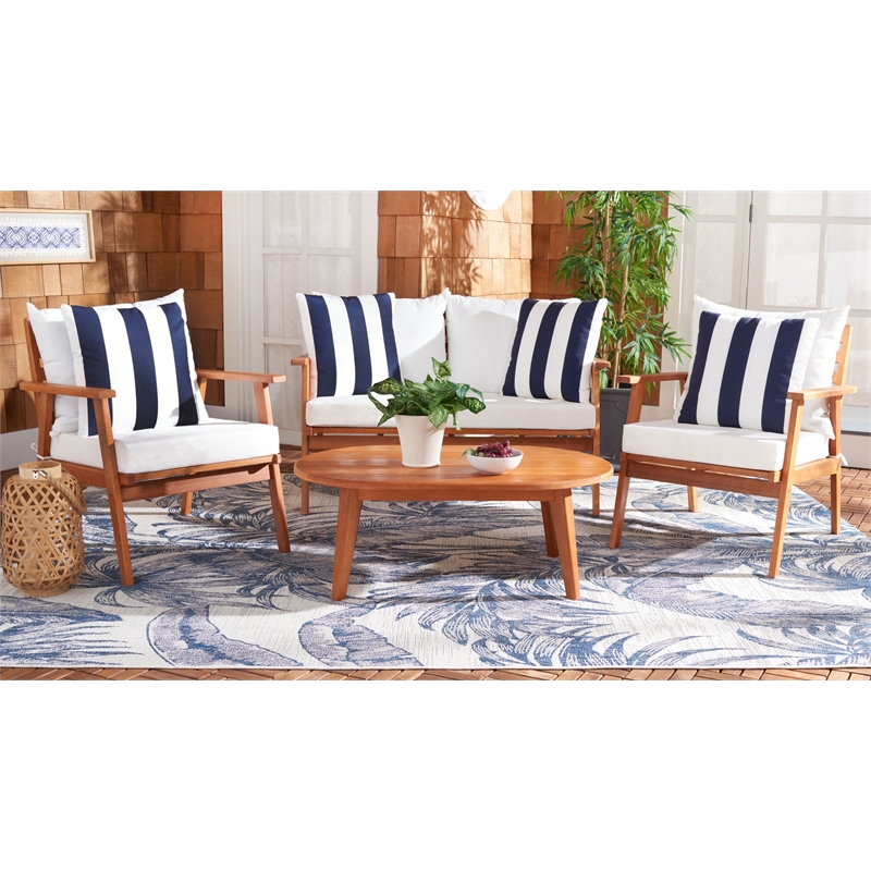 Safavieh Deacon 4 Pc Wood Living Set in Natural / Beige