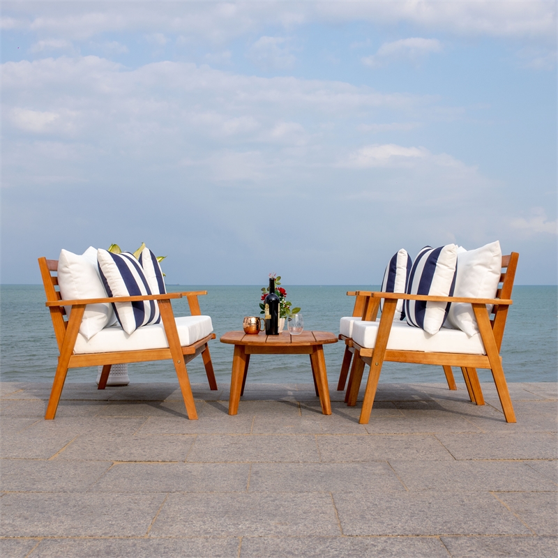 Safavieh Deacon 4 Pc Wood Living Set in Natural / Beige