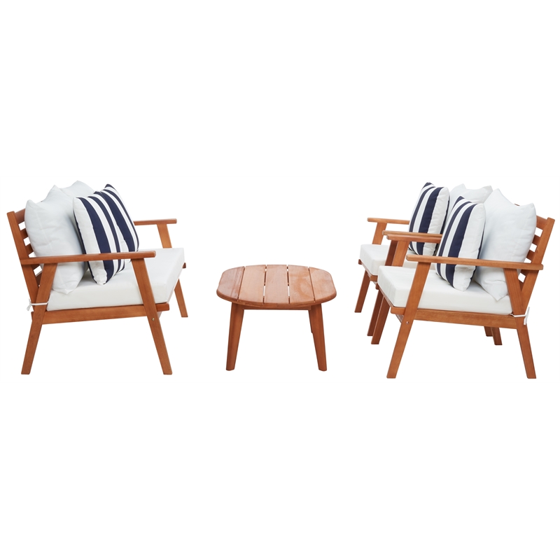 Safavieh Deacon 4 Pc Wood Living Set in Natural / Beige