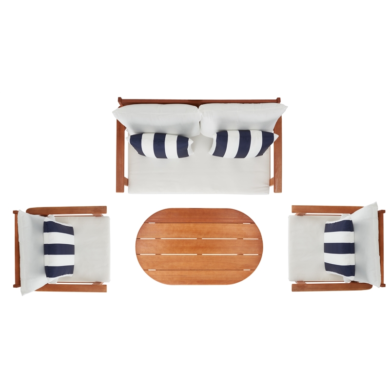 Safavieh Deacon 4 Pc Wood Living Set in Natural / Beige
