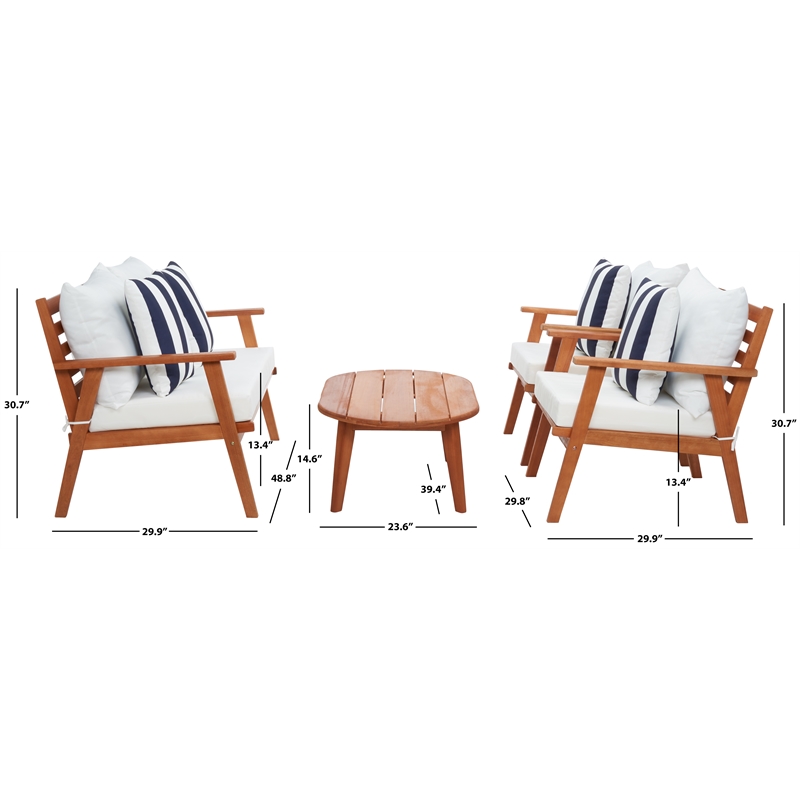 Safavieh Deacon 4 Pc Wood Living Set in Natural / Beige