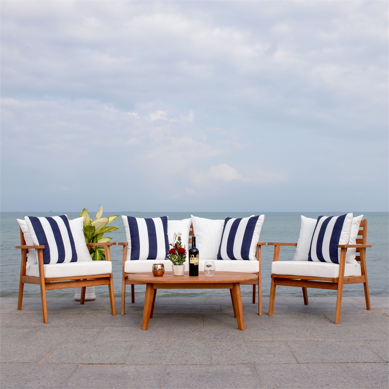 Safavieh Deacon 4 Pc Wood Living Set in Natural / Beige