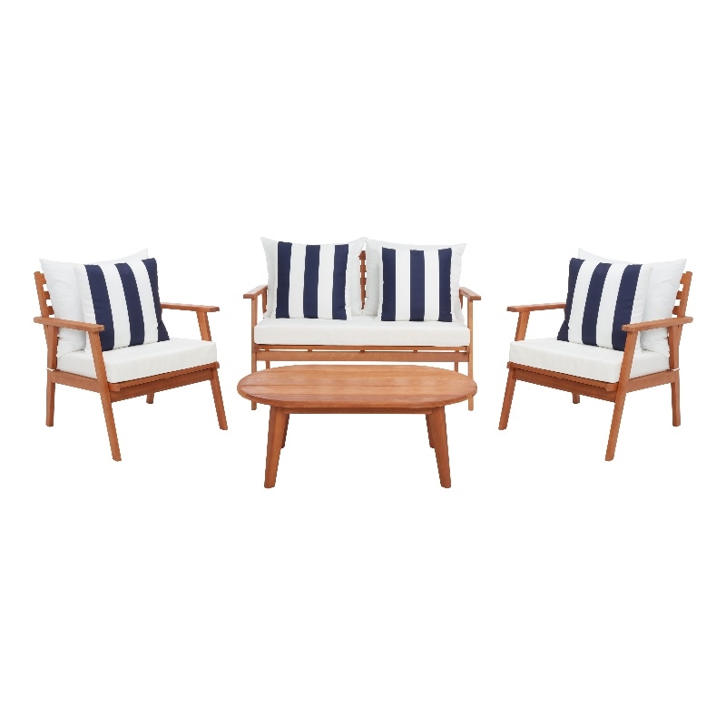 Safavieh Deacon 4 Pc Wood Living Set in Natural / Beige