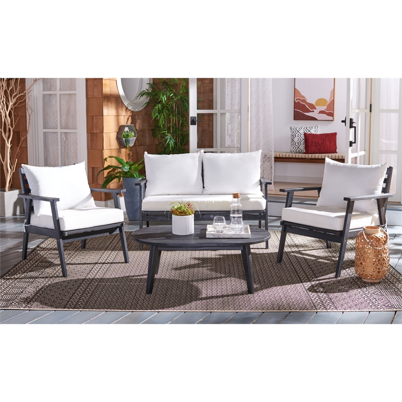 Safavieh Deacon 4 Pc Wood Living Set in Black / Beige