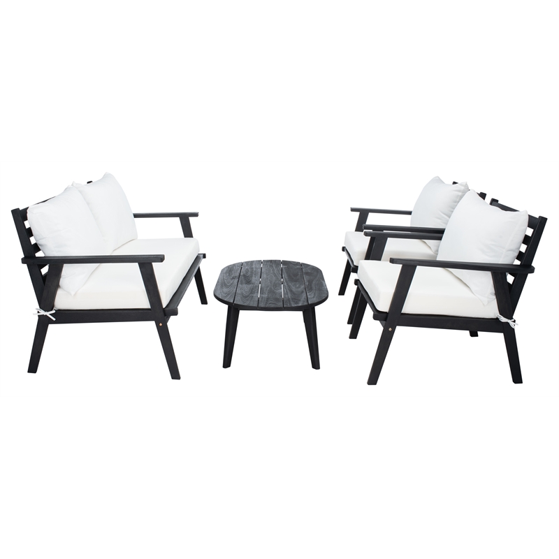 Safavieh Deacon 4 Pc Wood Living Set in Black / Beige