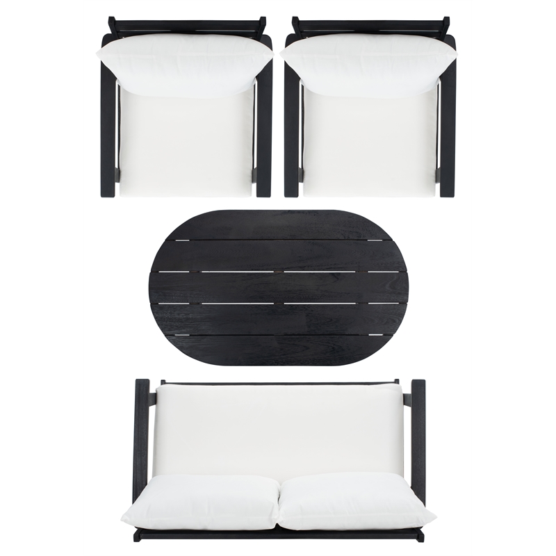 Safavieh Deacon 4 Pc Wood Living Set in Black / Beige