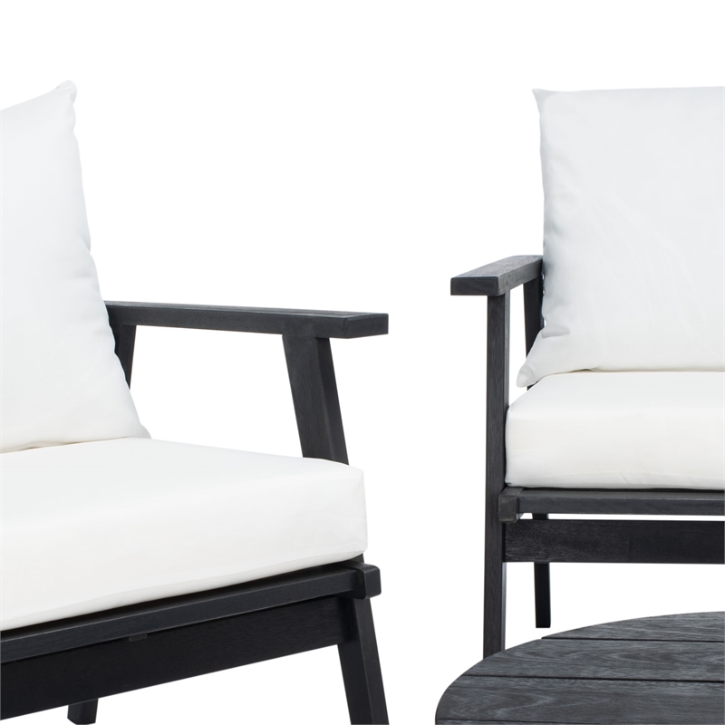 Safavieh Deacon 4 Pc Wood Living Set in Black / Beige
