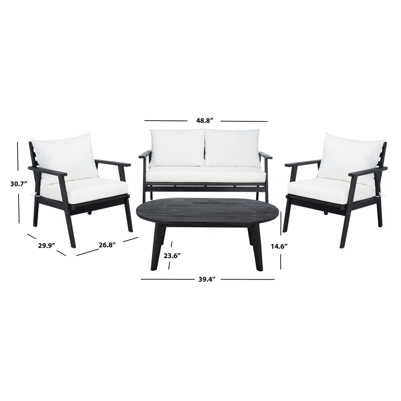 Safavieh Deacon 4 Pc Wood Living Set in Black / Beige