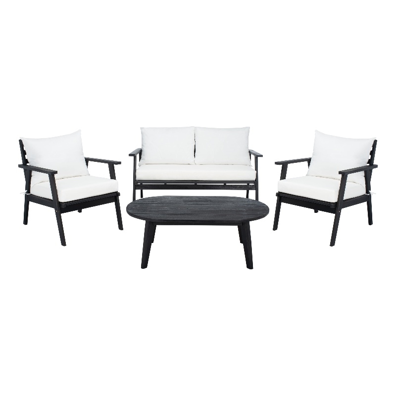 Safavieh Deacon 4 Pc Wood Living Set in Black / Beige