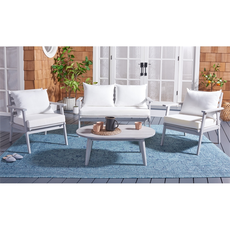 Safavieh Deacon 4 Pc Wood Living Set in Gray / Beige