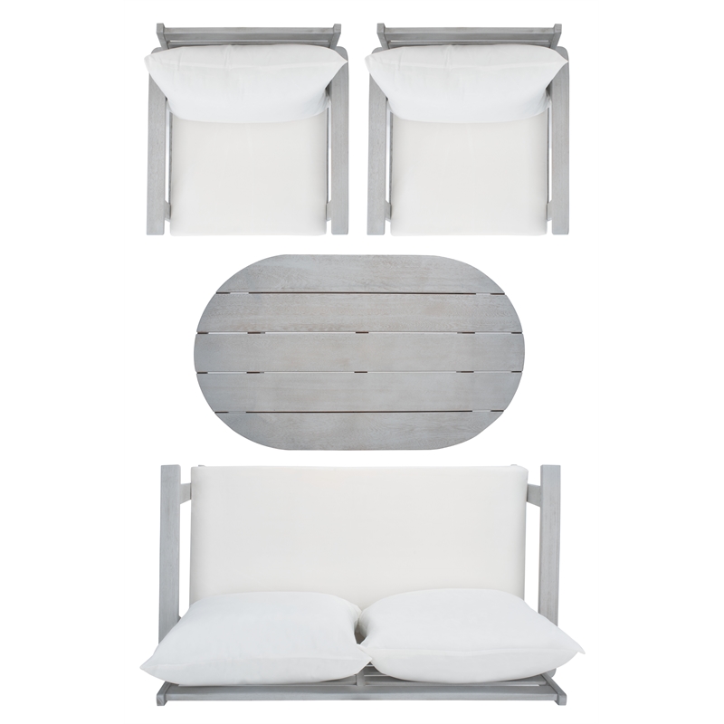 Safavieh Deacon 4 Pc Wood Living Set in Gray / Beige