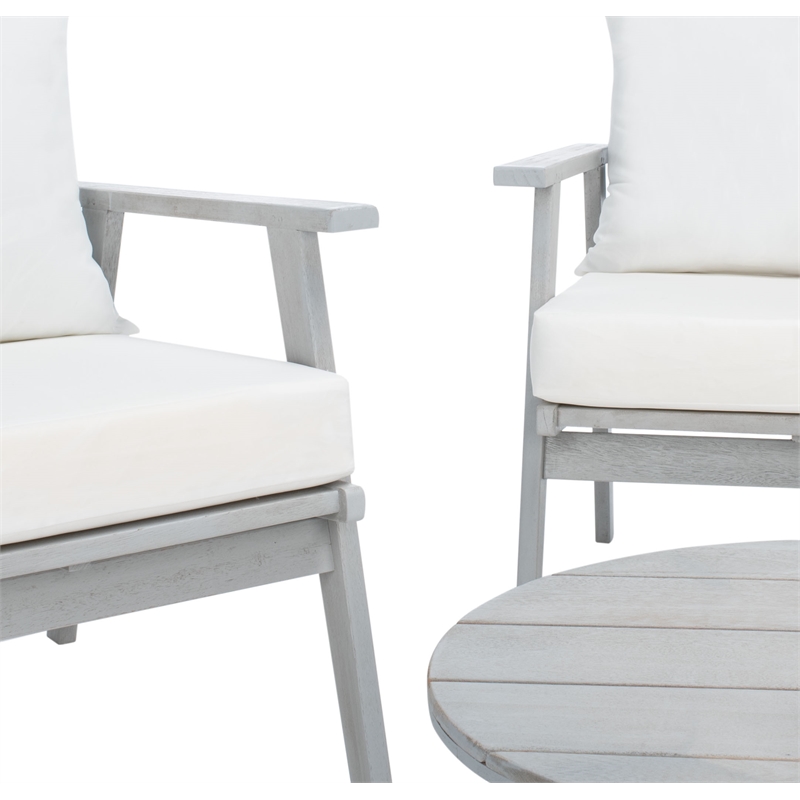 Safavieh Deacon 4 Pc Wood Living Set in Gray / Beige