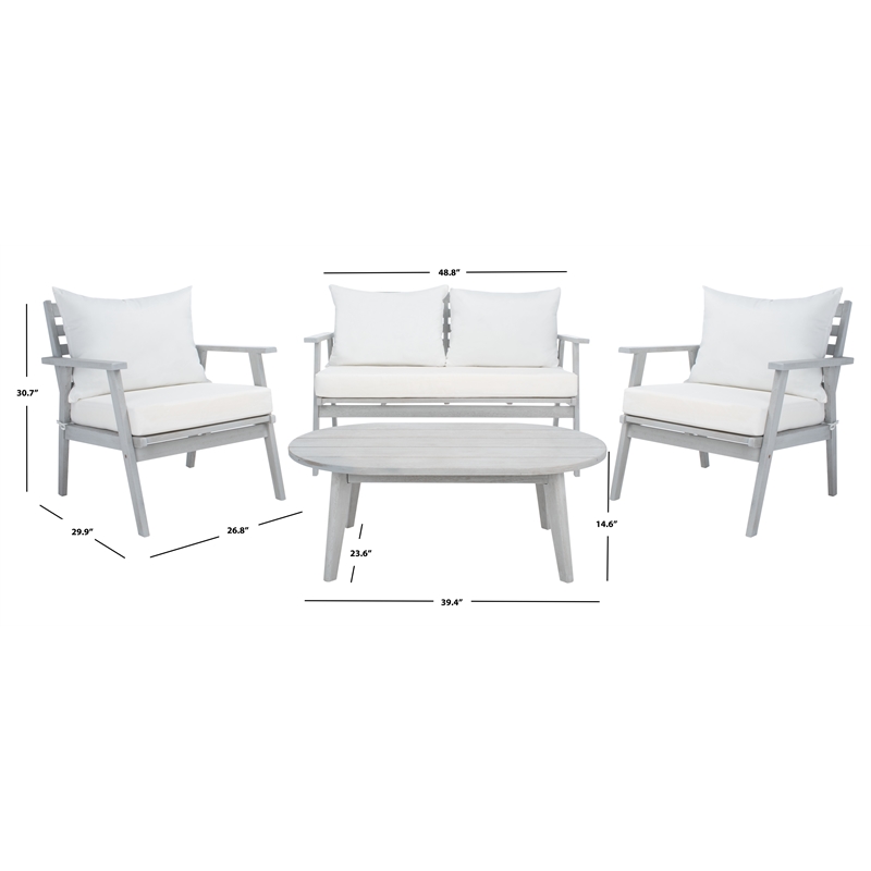 Safavieh Deacon 4 Pc Wood Living Set in Gray / Beige