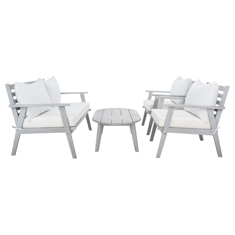 Safavieh Deacon 4 Pc Wood Living Set in Gray / Beige