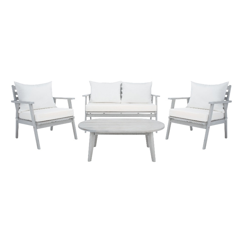 Safavieh Deacon 4 Pc Wood Living Set in Gray / Beige