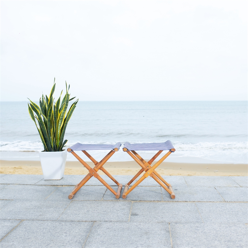 Safavieh Breanne Wood Stool in Natural / Navy