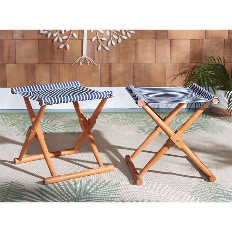 Safavieh Breanne Wood Stool in Natural / Navy