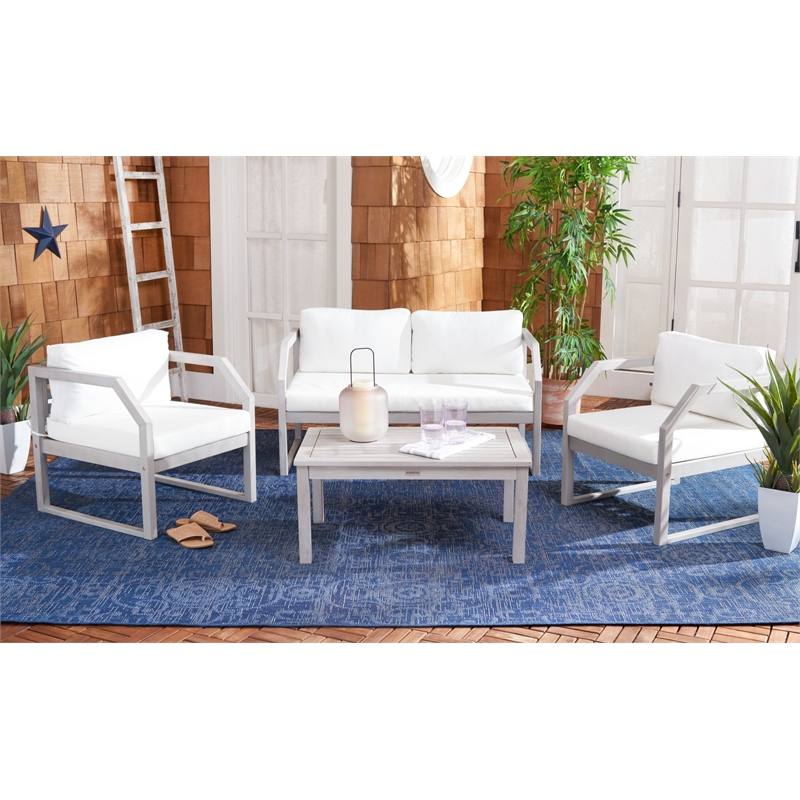 Safavieh Dren 4 Pc Wood and Fabric Living Set in Gray / Beige