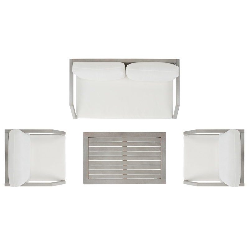 Safavieh Dren 4 Pc Wood and Fabric Living Set in Gray / Beige