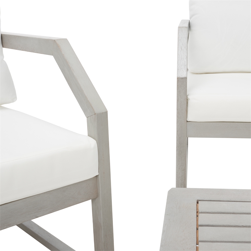 Safavieh Dren 4 Pc Wood and Fabric Living Set in Gray / Beige