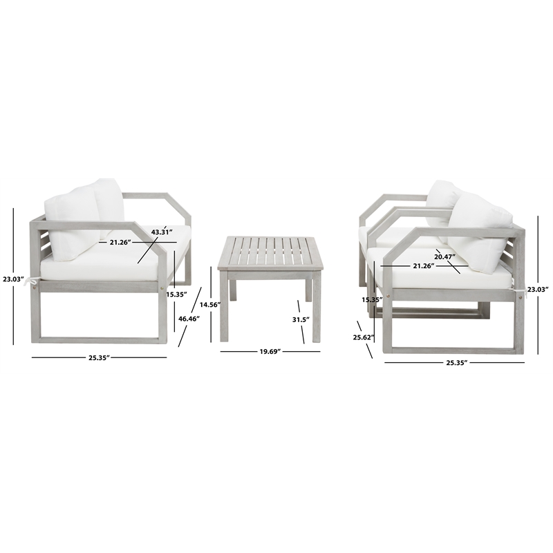 Safavieh Dren 4 Pc Wood and Fabric Living Set in Gray / Beige