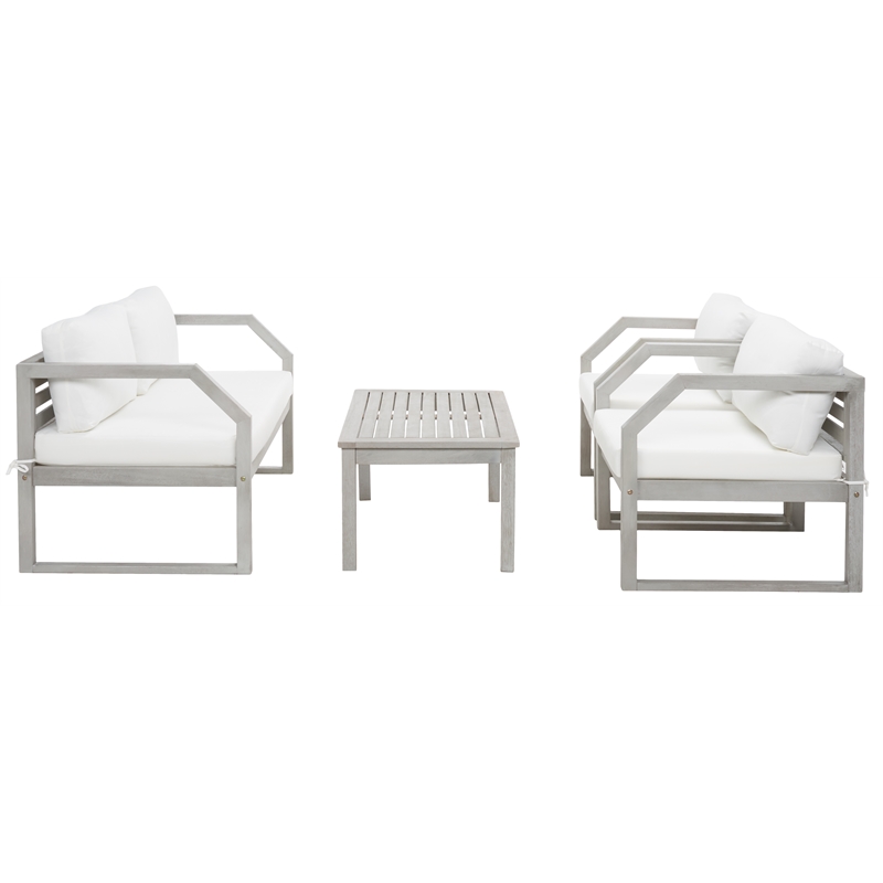 Safavieh Dren 4 Pc Wood and Fabric Living Set in Gray / Beige