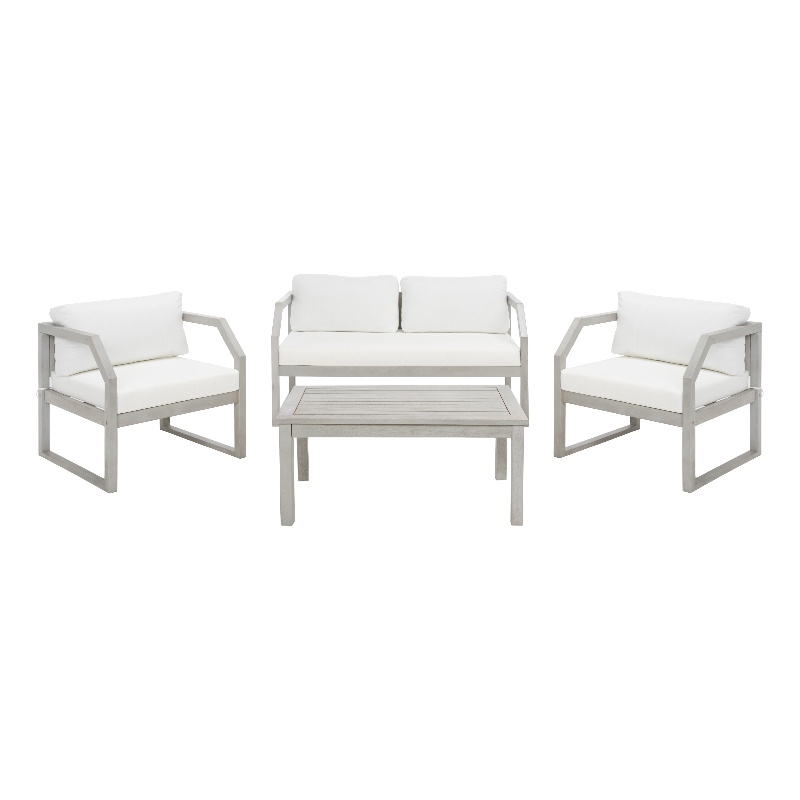 Safavieh Dren 4 Pc Wood and Fabric Living Set in Gray / Beige