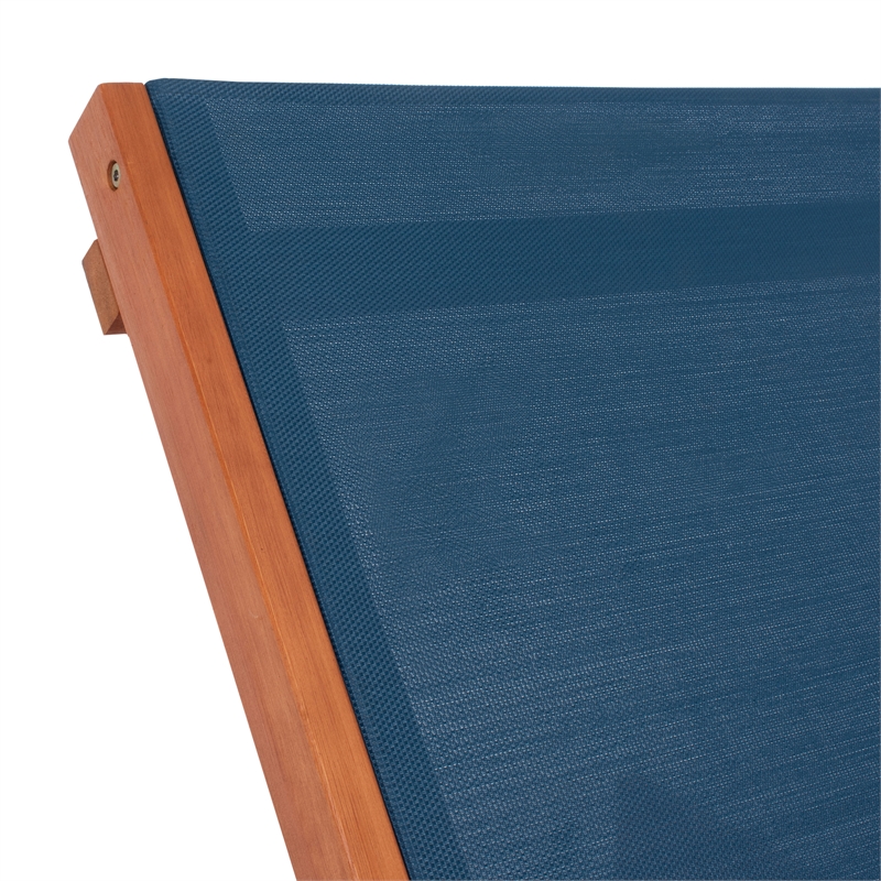 Safavieh Ralden Wood and Fabric Sunlounger in Natural / Navy