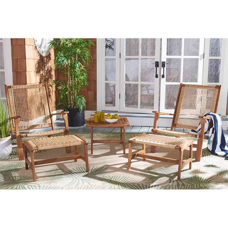 Safavieh Chantelle Wood and Fabric Living Set in Natural / Natural