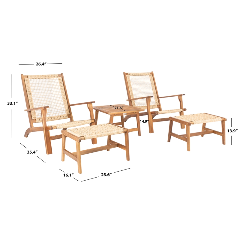 Safavieh Chantelle Wood and Fabric Living Set in Natural / Natural