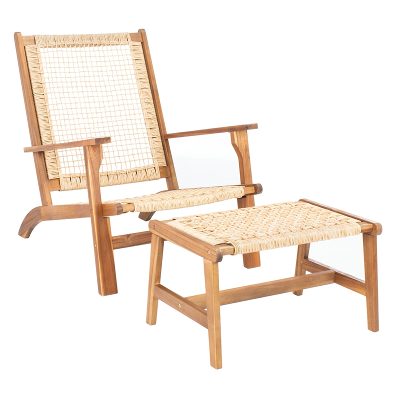 Safavieh Chantelle Wood and Fabric Living Set in Natural / Natural
