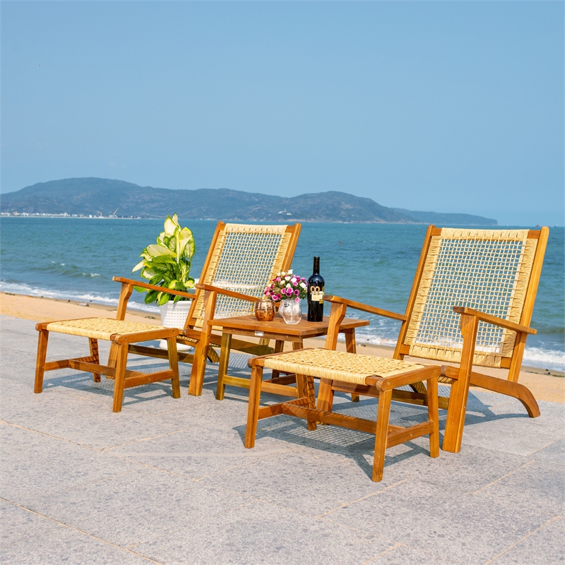 Safavieh Chantelle Wood and Fabric Living Set in Natural / Natural