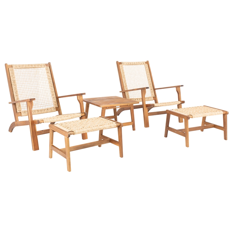 Safavieh Chantelle Wood and Fabric Living Set in Natural / Natural