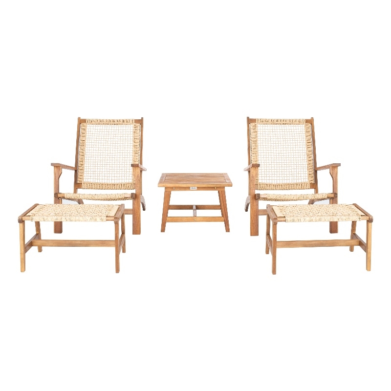 Safavieh Chantelle Wood and Fabric Living Set in Natural / Natural