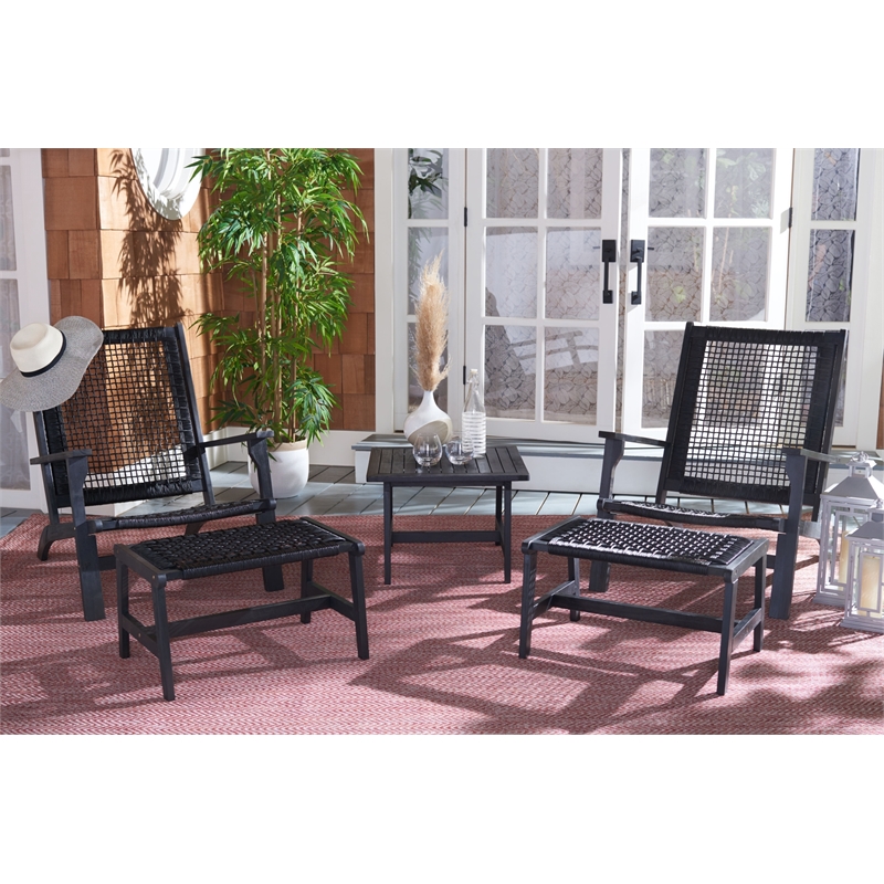 Safavieh Chantelle Wood and Fabric Living Set in Black / Black