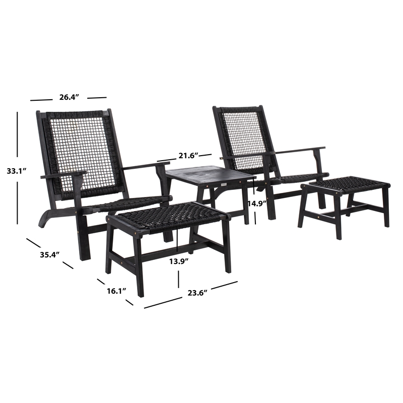 Safavieh Chantelle Wood and Fabric Living Set in Black / Black