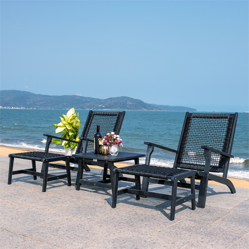Safavieh Chantelle Wood and Fabric Living Set in Black / Black