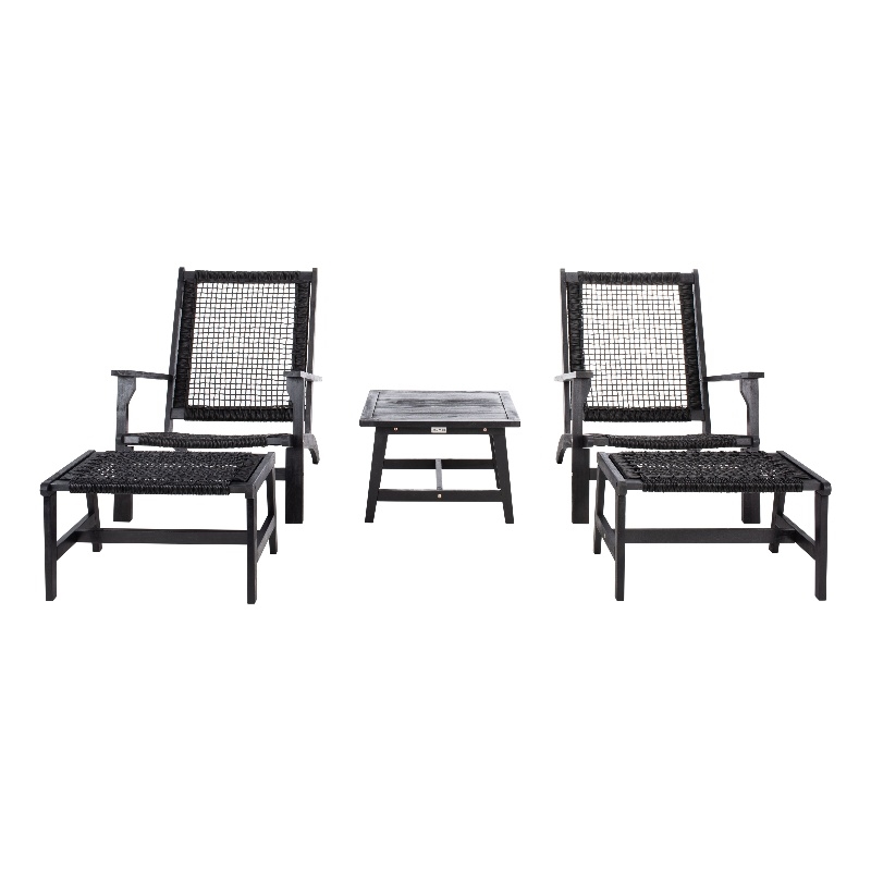 Safavieh Chantelle Wood and Fabric Living Set in Black / Black