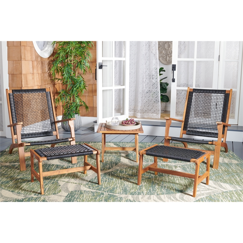 Safavieh Chantelle Wood and Fabric Living Set in Natural / Black